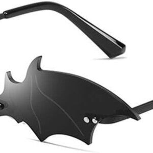Bat Sunglasses Rimless Goth Glasses for Women Men Halloween Party Glasses Trendy
